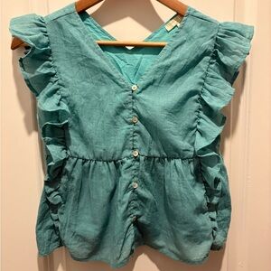 Chelsea & Violet Turquoise Ruffle Button-Front Blouse